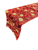 12" x 90" Metallic Floral Table Runner - Gold / Red - Floral Table Runners for Event Decoration