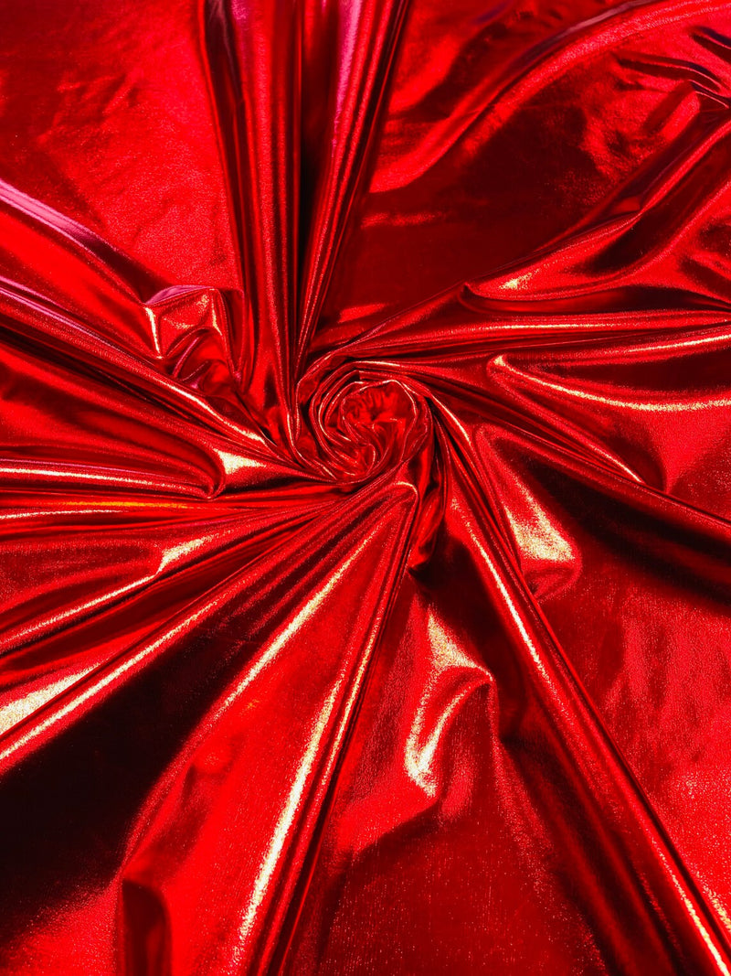 Spandex Metallic Foil Fabric - Red - Lame Metallic Shiny Fabric 2 Way Stretch Sold By Yard