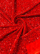 58/60" Velvet Sequins Stretch Fabric - Red - Velvet Sequins 2 Way Stretch Sold By Yard