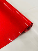 Metallic Glitter Vinyl Fabric - Red - Faux Leather Sparkle Glitter Fabric - 54" Sold By The Yard