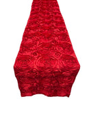 Rosette Design Table Runner - Red - 12" x 90" Satin Rosette Table Runner
