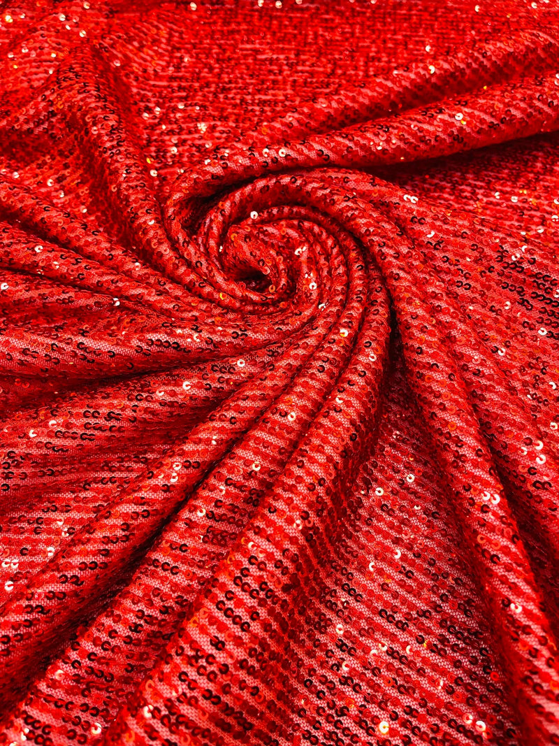 Mille Stripe Spandex Sequins - Red - 4 Way Stretch Lace Spandex Mesh Sold By Yard