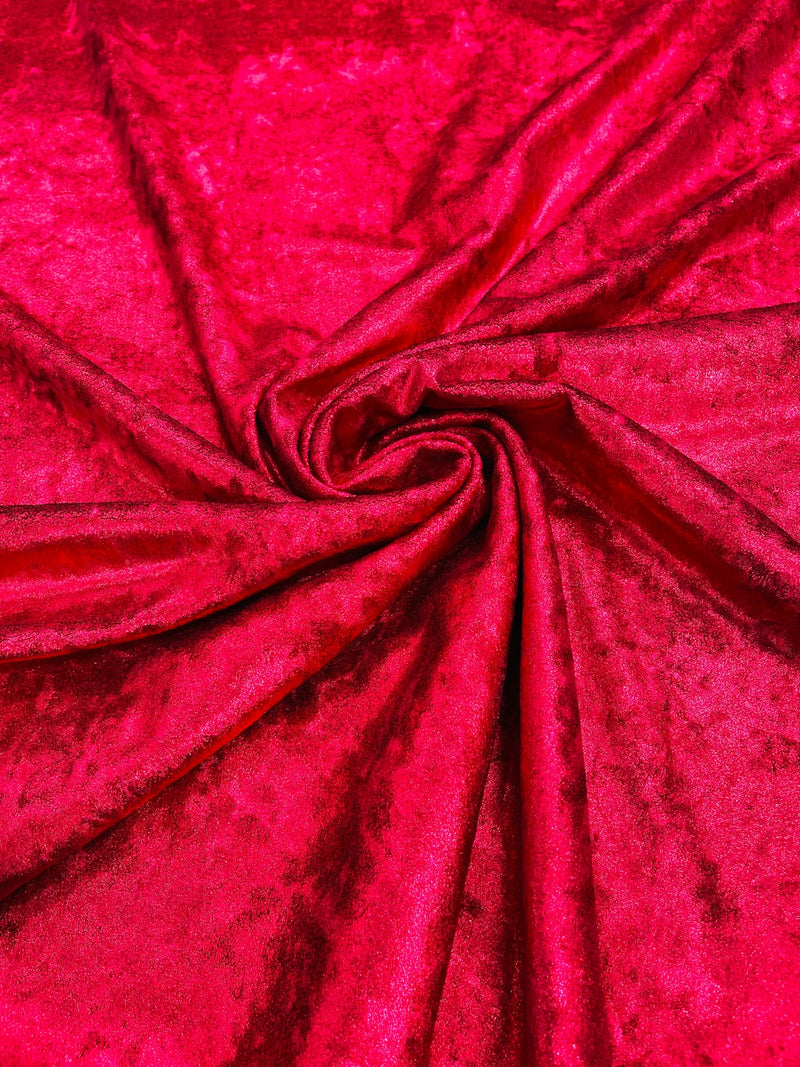 60'' Stretch Foil Velvet - Red - 4 Way Stretch Shiny Velvet Foil Fabric Sold By The Yard