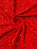 58/60" Velvet Sequins Stretch Fabric - Red - Velvet Sequins 2 Way Stretch Sold By Yard