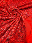 Mille Stripe Spandex Sequins - Red - 4 Way Stretch Lace Spandex Mesh Sold By Yard
