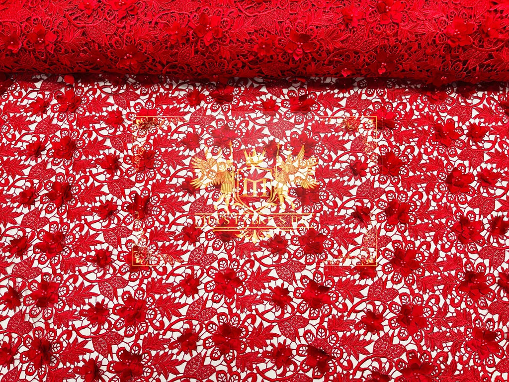 Red guipure lace fabric - Guipure lace - lace fabric from