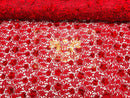 Guipure Lace Fabric - Red - Floral Bridal Guipure Lace with Pearls Sold by the Yard