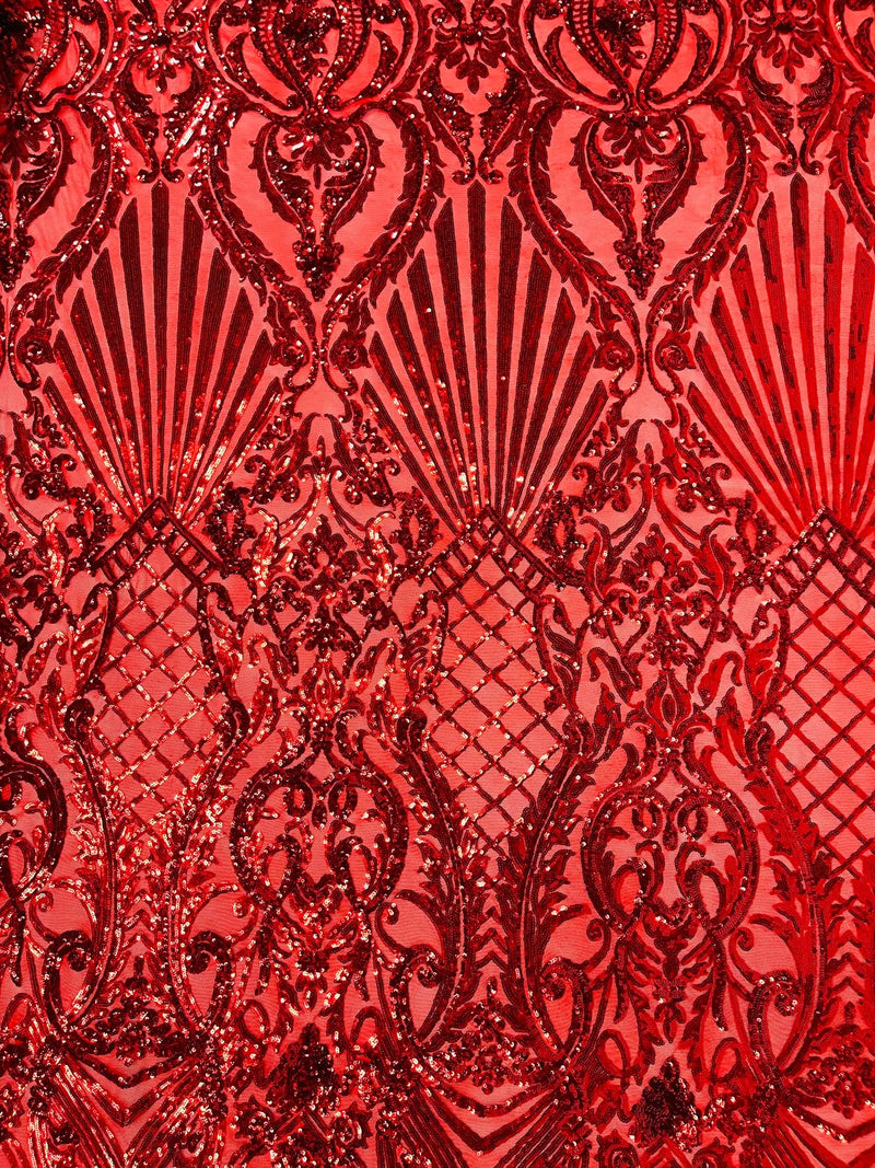 Damask Geometric Sequins - Red