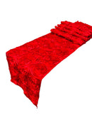 Rosette Design Table Runner - Red - 12" x 90" Satin Rosette Table Runner