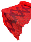 21" Wide Floral Metallic Pattern Lace Table Runner - Red - Metallic Table Runner Sold By Yard