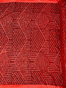 Geometric Line Design - Red - Geometric Design Line Sequins on Mesh Sold By Yard