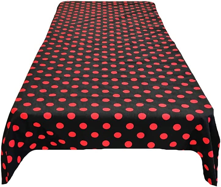 58" Polka Dot Tablecloth - Red on Black - Linen Polka Dot Rectangular Tablecloth (Pick Size)