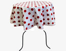 58" Polka Dot Tablecloth - Red on White - Linen Polka Dot Rectangular Tablecloth (Pick Size)