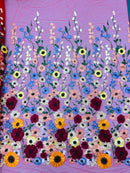 Multi-Color Flower Fabric - Red - Embroidered Floral Design Fabric Sold by Yard