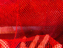 Rhinestone Fish Net Fabric - Red - Solid Spandex Fish Net Style Fabric with Rhinestones by Yard