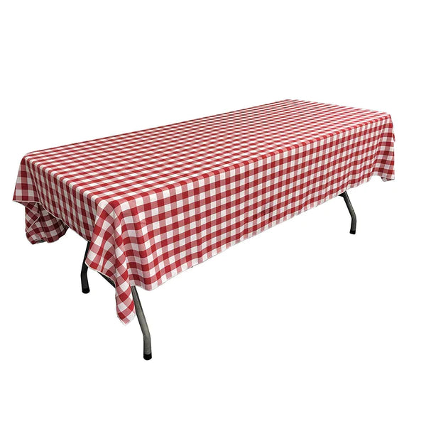 60" Checkered Tablecloth - Red / White - Linen Checkered Rectangular Tablecloth (Pick Size)