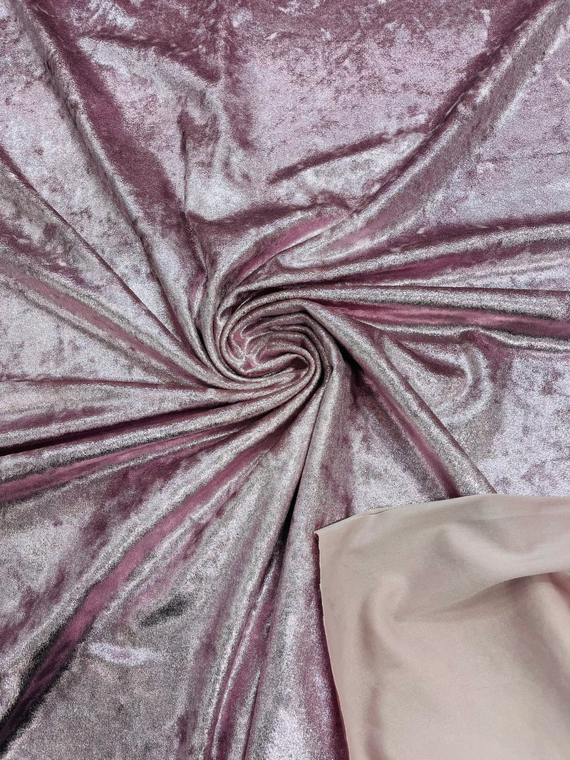 60'' Stretch Foil Velvet - Rose - 4 Way Stretch Shiny Velvet Foil Fabric Sold By The Yard