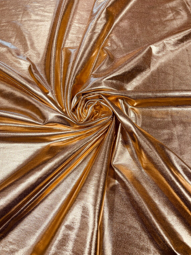 Spandex Metallic Foil Fabric - Rose Gold - Lame Metallic Shiny Fabric 2 Way Stretch Sold By Yard
