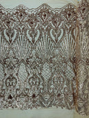 Damask Geometric Sequins - Rose Gold - 4 Way Stretch Sequins Design Sold By Yard