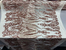 Rose Gold Sequins Fabric on Mesh, Damask Design 4 Way Stretch Sequin Fabric Sold By The Yard