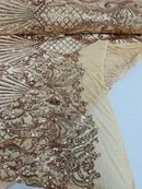 Damask Geometric Sequins - Rose Gold - 4 Way Stretch Sequins Design Sold By Yard