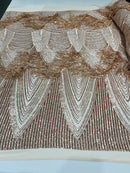 Fringe Sequins Design - Rose Gold - Fringe Design Embroidered on a  4 Way Stretch Lace Mesh (Pick A Size)