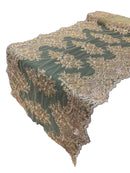 21" Wide Floral Metallic Pattern Lace Table Runner - Rose Gold - Metallic Table Runner Sold By Yard