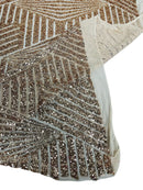 Geometric Line Design - Rose Gold - Geometric Design Lime Sequins on Mesh Sold By Yard