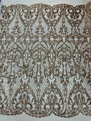 Heart Shape Sequins Fabric - Rose Gold - 4 Way Stretch Sequins Damask Fabric By Yard