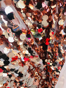 Circle Jumbo Paillette Sequins - Rose Gold - Big Circle Hanging Sequins Design Fabric By Yard