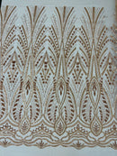 Wedding Beaded Fabric - Rose Gold - Embroidered Fancy Fashion Pattern Fabric Sold By Yard