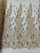 Beaded Flame Design Fabric - Rose Gold - Beaded Embroidered Fire Flame Design Fabric by Yard