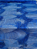 Fringe Sequins Design - Royal Blue - Fringe Design Embroidered on a  4 Way Stretch Lace Mesh (Pick A Size)