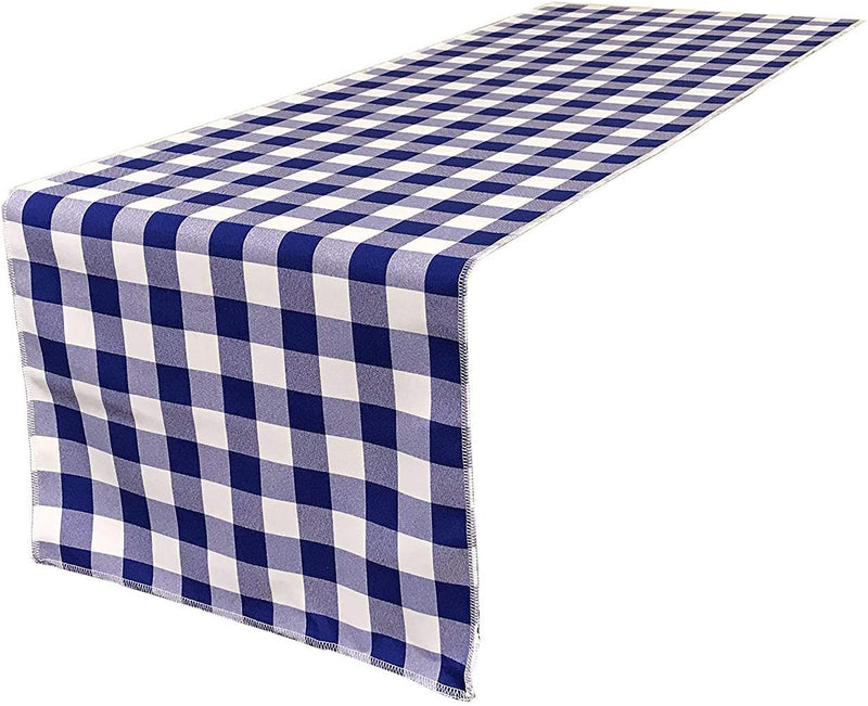 12" Checkered Table Runner - Royal Blue / White - Plaid Polyester Poplin Checkered Table Runner