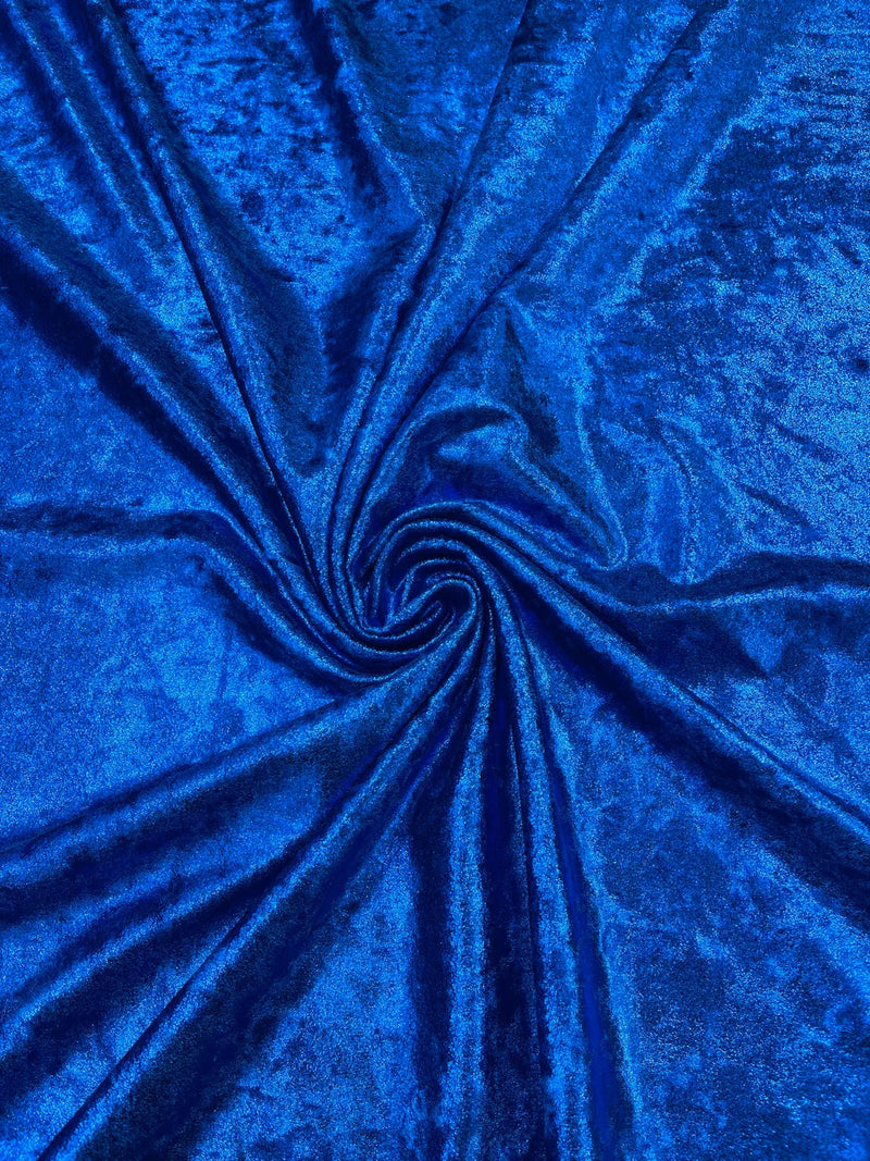 60'' Stretch Foil Velvet - Royal Blue - 4 Way Stretch Shiny Velvet Foil Fabric Sold By The Yard
