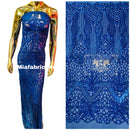 Floral Star Leaf Design - Royal Blue - 4 Way Stretch Sequin Floral Design on Mesh By Yard