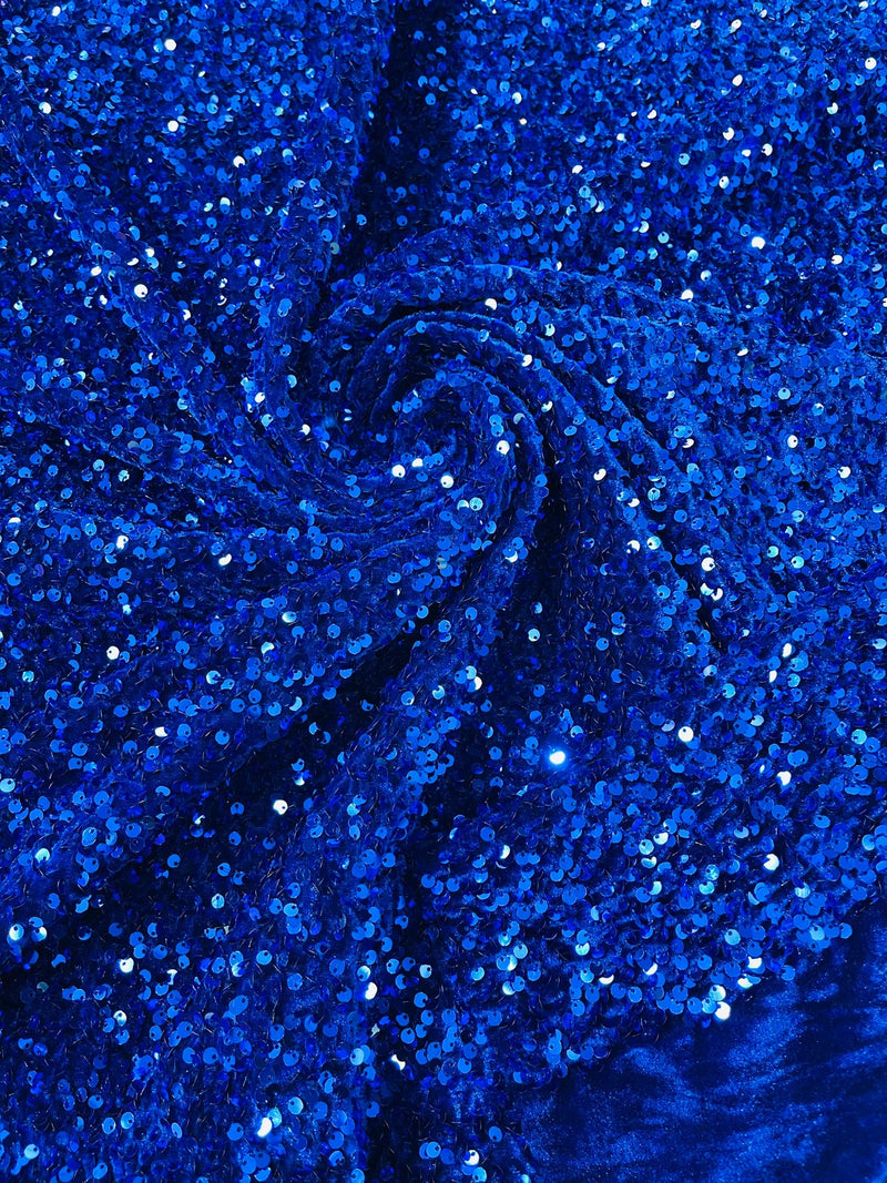58/60" Velvet Sequins Stretch Fabric - Royal Blue - Velvet Sequins 2 Way Stretch Sold By Yard