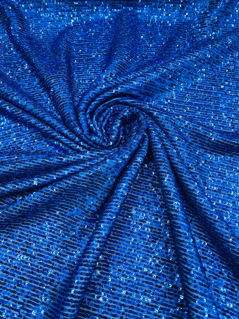 Mille Stripe Spandex Sequins - Royal Blue - 4 Way Stretch Lace Spandex Mesh Sold By Yard
