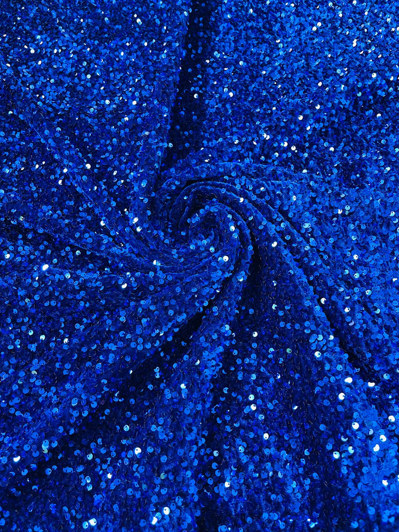 58/60" Velvet Sequins Stretch Fabric - Royal Blue - Velvet Sequins 2 Way Stretch Sold By Yard