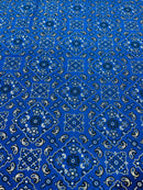Bandana Spandex Print Fabrics - Royal Blue - Bandana Design Stretch Spandex Fabric By Yard