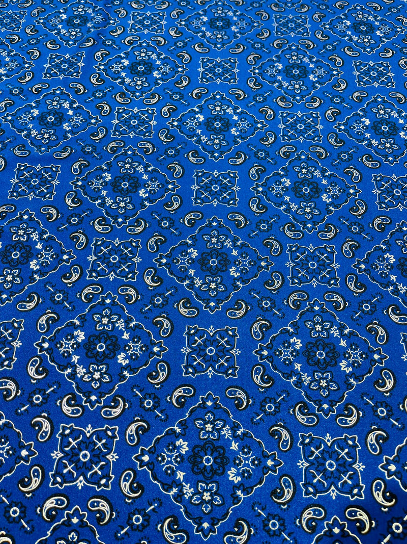 Bandana Spandex Print Fabrics - Royal Blue - Bandana Design Stretch Spandex Fabric By Yard