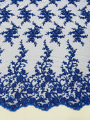 Beaded Fancy Floral Cluster - Royal Blue - Embroidered Glamorous Floral Design by Yard