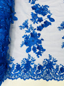 3D Rose Plant Fabric - Royal Blue - Embroidered Flower Design Rose Fabric Sold by Yard