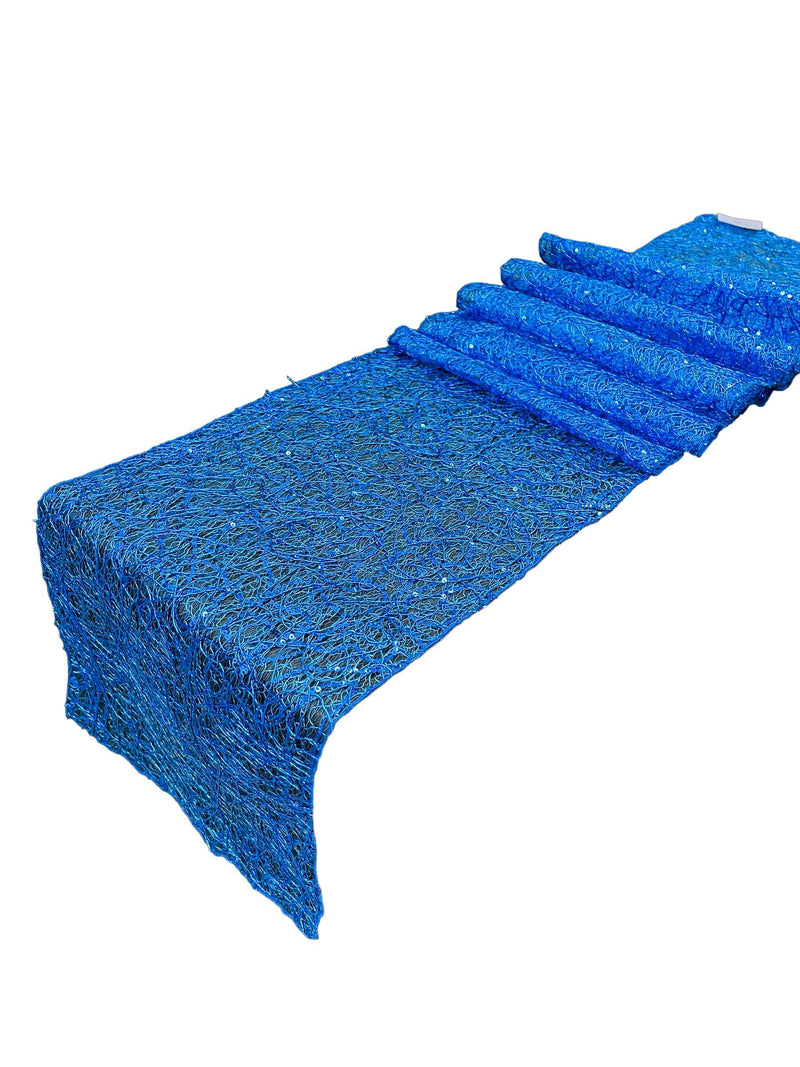 Lace Sequins Design Table Runner - Royal Blue - 12" x 90" Lace Sequins Table Runner