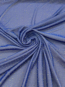 Power Mesh Polyester Rhinestones Fabric - Royal Blue - 4 Way Stretch Mesh Fabric Sold by Yard