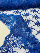 Beaded Fancy Floral Cluster - Royal Blue - Embroidered Glamorous Floral Design by Yard