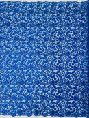 Metallic Flower Design - Royal Blue - Corded Floral Pattern Sequins Fabric Sold By Yard