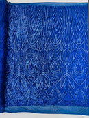 Sequins Fabric - Royal Blue - Geometric Pattern Design 4 Way Stretch Sold By Yard