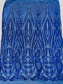Paisley Lines Sequin Fabric - Royal Blue - 4 Way Stretch Fancy Fabric By The Yard