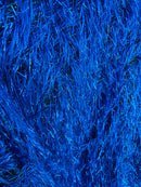Metallic Fringe Eyelash / Feather - Royal Blue - Embroidered Fabric with Hanging Details 2 Way Stretch By Yard